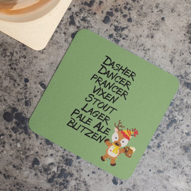 Helgdag Reindeer Beer Drinks Funny jul Underlägg Papper Kvadrat (Skapare uppladdad)
