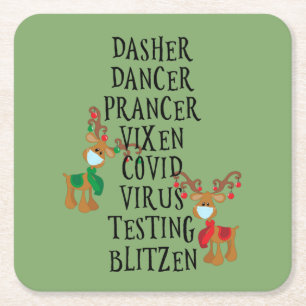 Helgdag Reindeer Covid 2020 Den fantastiska julen Underlägg Papper Kvadrat