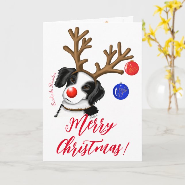 Helgdag Reindeer Gräns Collie Greeting Card Kort (Gul blomma)