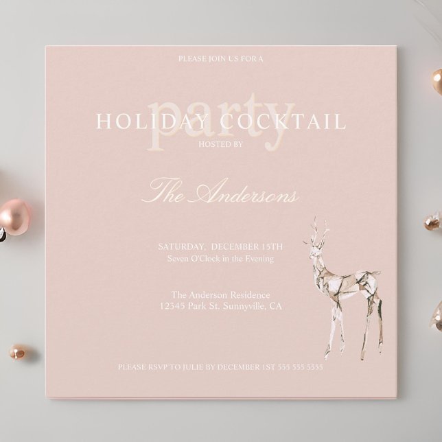 Helgdag Reindeer Rosa jul Cocktail Party Inbjudningar (Skapare uppladdad)