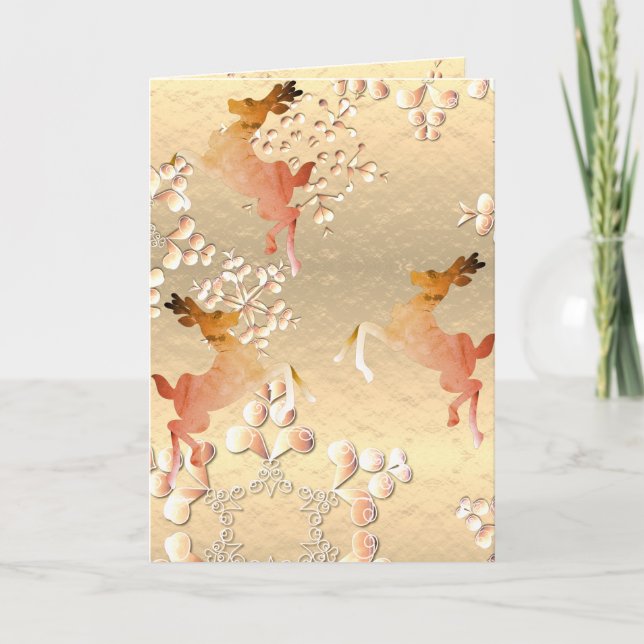 Helgdag Reindeer & Snöflingor Greeting Card Tack Kort (Framsida)