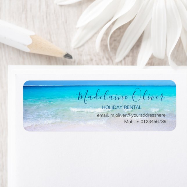 Helgdag Rental Ocean Beach Sea Business Returadress Etikett (Insitu)
