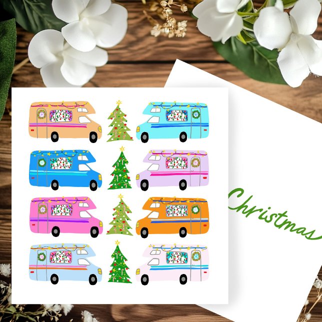 Helgdag Retro RV Motorhem Julafton julkort (Cute Christmas Retro RV Motorhomes Xmas Holiday Square Card
)
