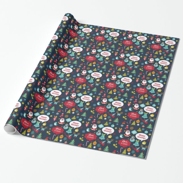 Helgdag Roligt Julafton Wrapping Papper in Navy Presentpapper (Utrullad)