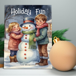 Helgdag Roligt Kids Bygger Snögubbe julkort
