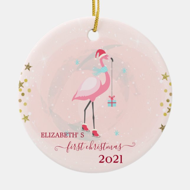 Helgdag Rosa Flamingo Santa Hat Julgransprydnad Keramik (Framsidan)