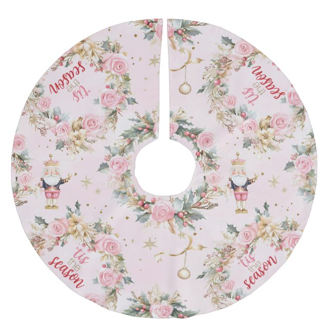 Helgdag Rosa Merry Nutcracker Beaux Anpassningsbar Julgransmatta Borstad Polyester (Framsidan)