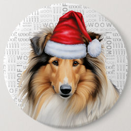 Helgdag Rough Collie Hund on Woof Background Knapp