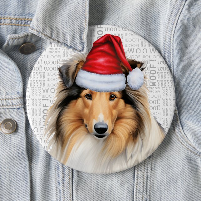 Helgdag Rough Collie Hund on Woof Background Knapp (In Situ)