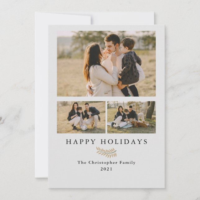 Helgdag Samla in foton med minimalistisk modern 3- Julkort (Framsida)