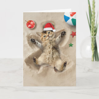 Helgdag Sand Änglar Cat - Cute Cat God jul Kort