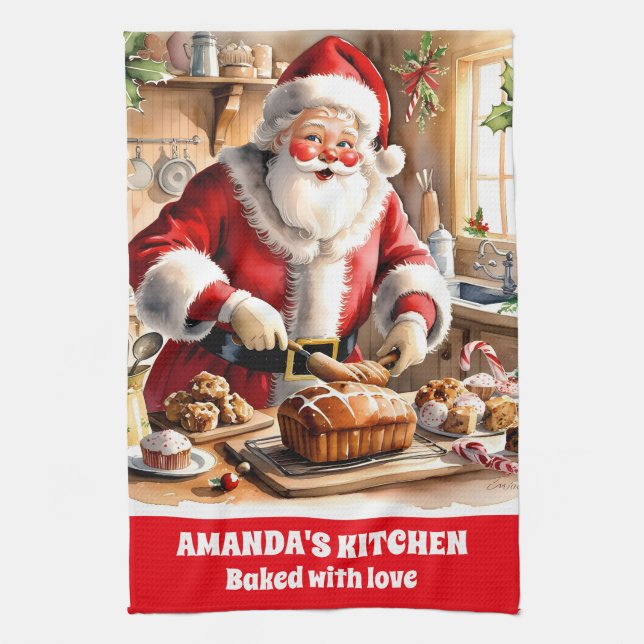 Helgdag Santa Baking jul-Bröd-Personlig Kökshandduk (Vertikal)