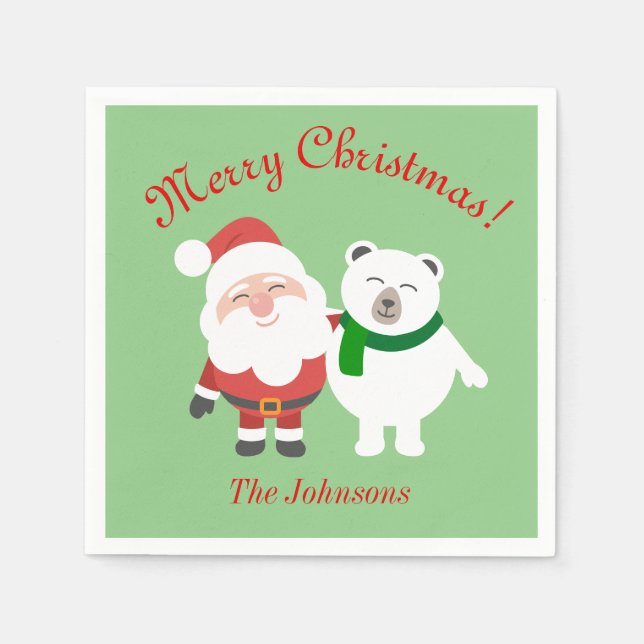 Helgdag Santa Bear-julen Party Napkins Pappersservett (Framsidan)