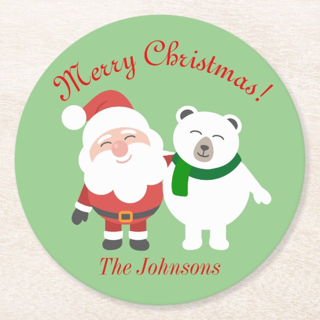Helgdag Santa Bear-julen Party Underlägg Papper Rund (Framsidan)