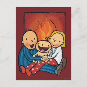 Helgdag Scene: Familj framför Fireplace Helg Vykort