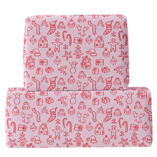 Helgdag Scribble Doodle Red and Rosa Presentpapper