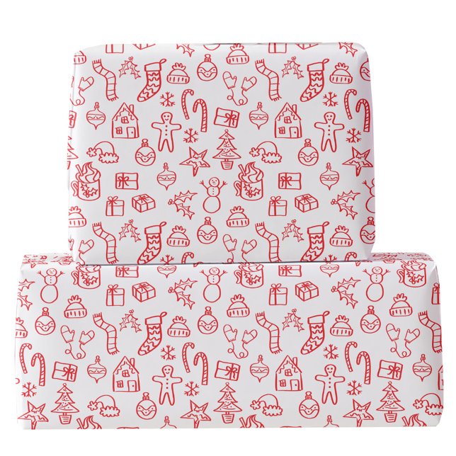 Helgdag Scribble Doodle Red and White Presentpapper (Fun Christmas holiday scribble doodle illustration red and white gift wrapping paper)