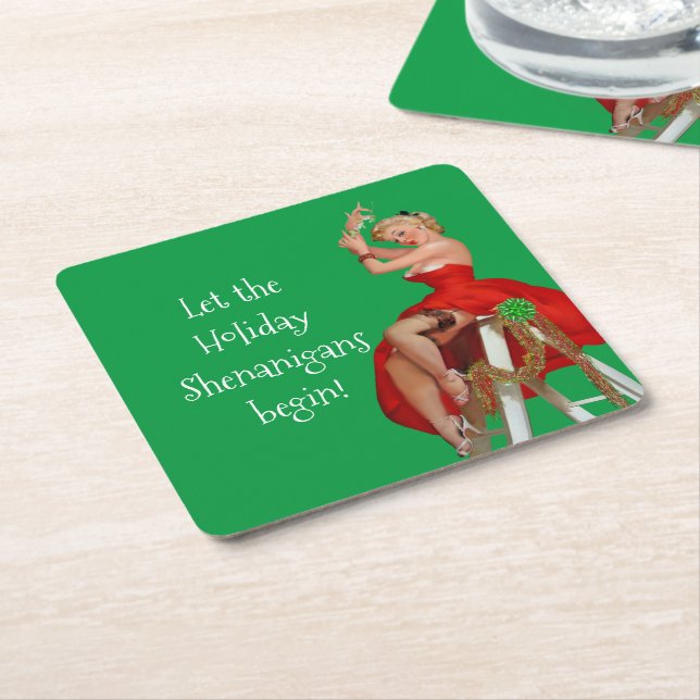 Helgdag Shenanigans Retro Pinup jul Underlägg Papper Kvadrat (Vinklad)