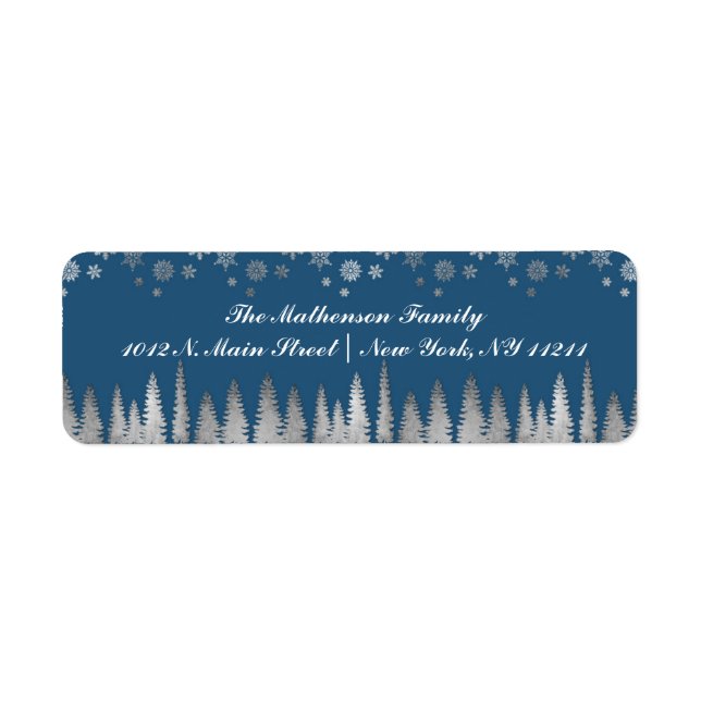 Helgdag Silver och Blue Winter Wonderland Returadress Etikett (Framsidan)