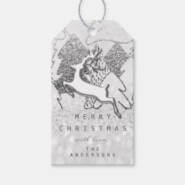Helgdag Silver Spark Grått julrenar 3D Presentetikett