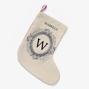 Helgdag Silvery Löv utandningsmonogram Liten Julstrumpa