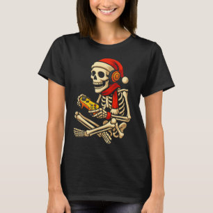 Helgdag Skeleton Gamer med Santa Hat och Control T Shirt