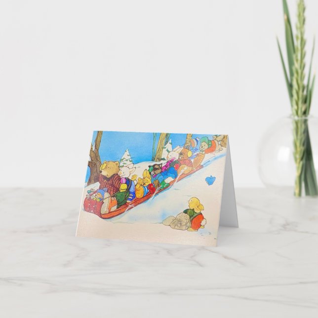 Helgdag Sleding Animals Card Tack Kort (Framsida)