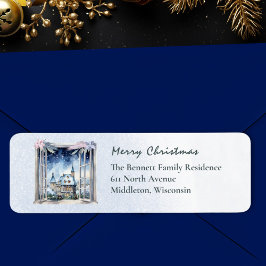 Helgdag Snö Winter Scene accents julretur Returadress Etikett