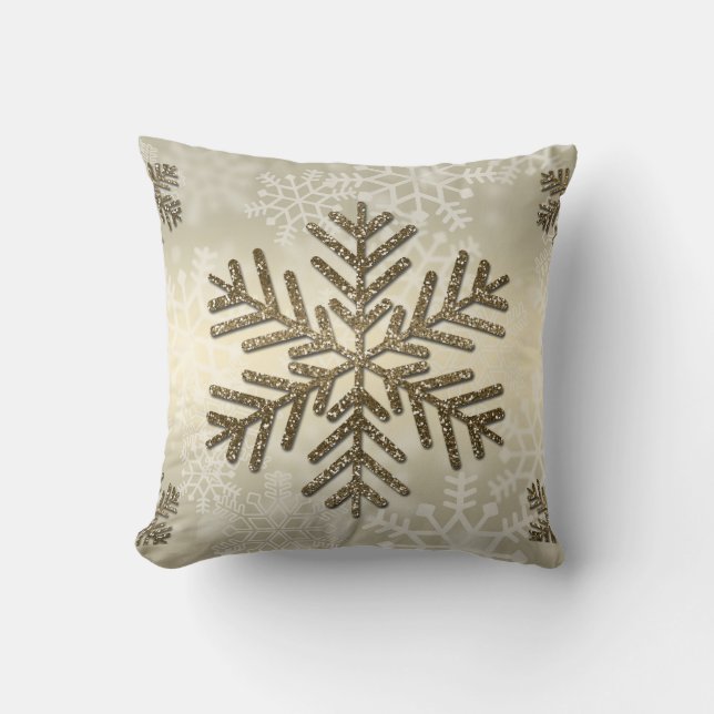 Helgdag Snöflake med Guld Glitter Kudde (Framsida)