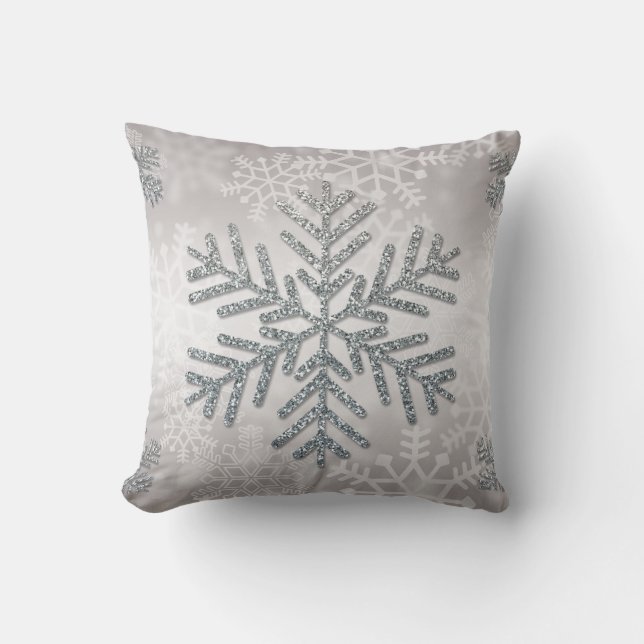 Helgdag Snöflake med Silver Glitter Kudde (Framsida)