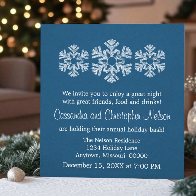 Helgdag Snöflingor, jul, Party, blått Inbjudningar (Blue Holiday Snowflakes Christmas Party Invitation)