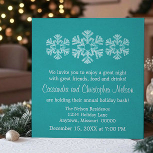 Helgdag Snöflingor jul Party, Teal Inbjudningar