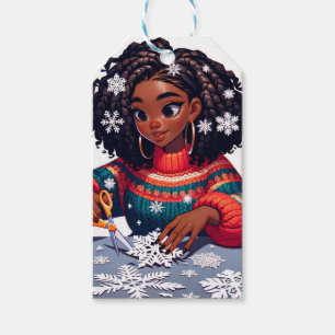 Helgdag Snöflingor - Svart juldesign Presentetikett
