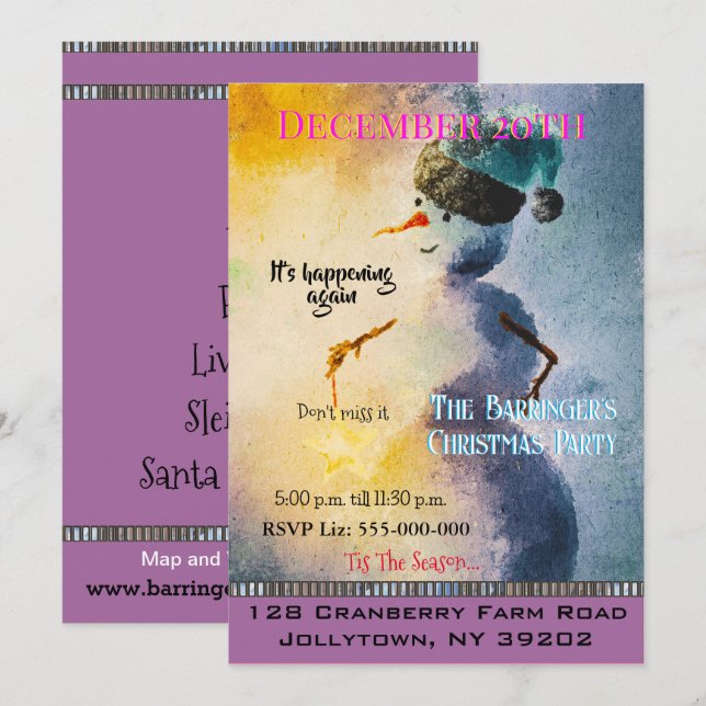 Helgdag Snögubbe Årlig jul Party Inbjudan (Fram/baksida)