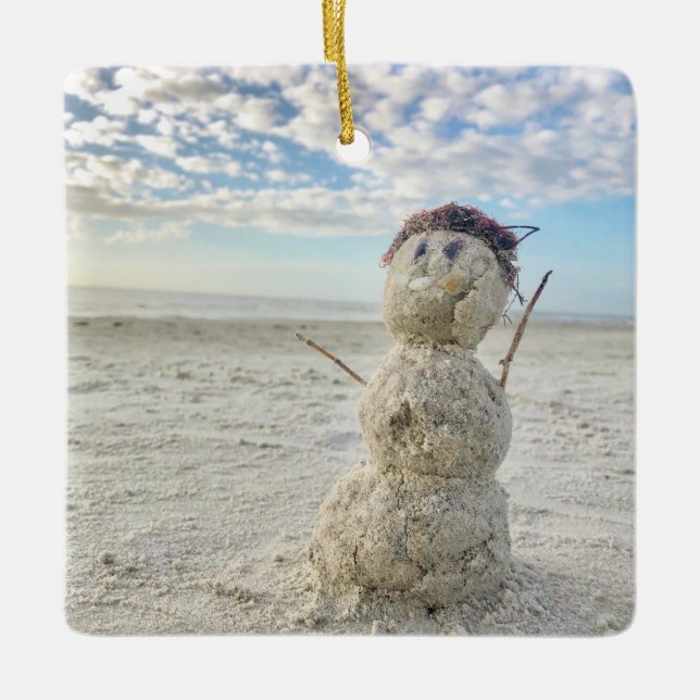 Helgdag Snögubbe Beach Florida Vacation Julgransprydnad Keramik (Framsida)