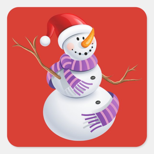 Helgdag Snögubbe Stickers Fyrkantigt Klistermärke (Framsida)