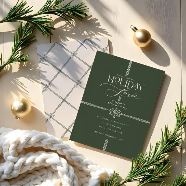Helgdag Soirée Elegant jul Bow Present Inbjudningar (Holiday Soirée Elegant Christmas Bow Present Invitation)