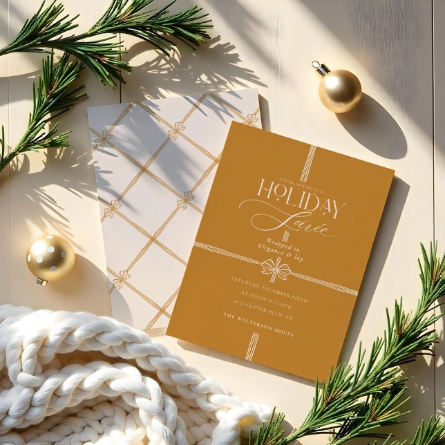 Helgdag Soirée Elegant jul Bow Present Inbjudningar (Holiday Soirée Elegant Christmas Bow Present Invitation)