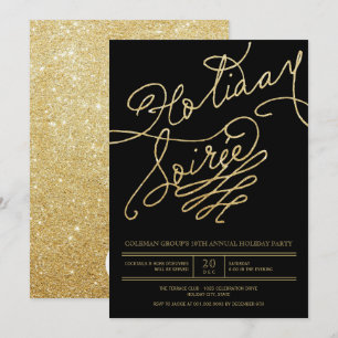 Helgdag Soiree Guld Glitter-skript Klassy Party Inbjudningar