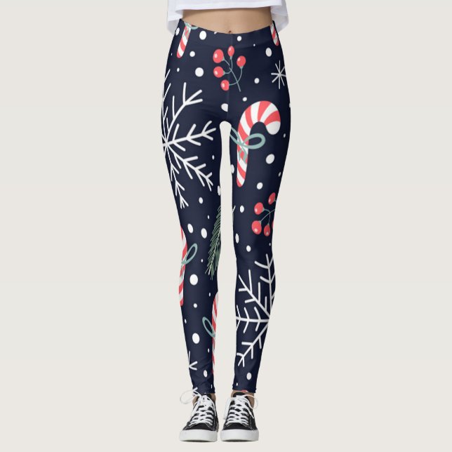 helgdag sömlöst mönster med julklappar leggings (Framsida)