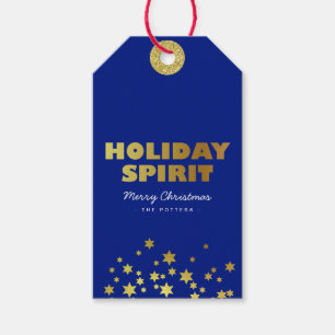 Helgdag Spirit Roligt Julblått och Guld Presentetikett