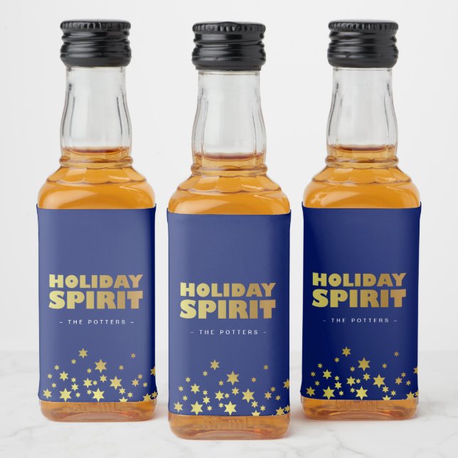 Helgdag Spirit | Roligt Julblått och Guld Spritflaskor Etikett (Flaskor)