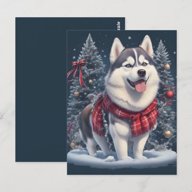 Helgdag Spirit vid jul Husky Hund Magic Julafton Vykort (Fram/baksida)
