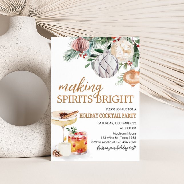 Helgdag Spirits Bright Cocktail Party Inbjudningar (Holiday Making Spirits Bright Cocktail Christmas Party Invitation)