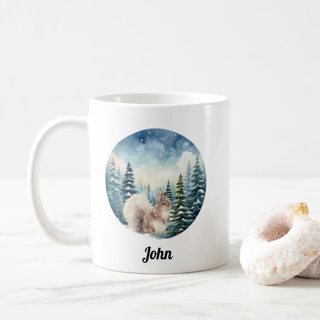 Helgdag Squirrel (Julvinter, berggrund) Kaffemugg (Med munk)