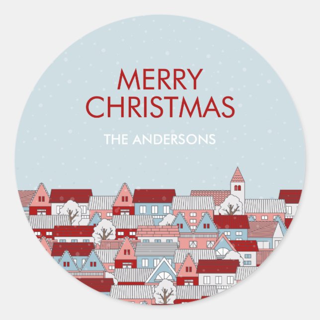Helgdag Stickers i julbyn Runt Klistermärke (Framsida)