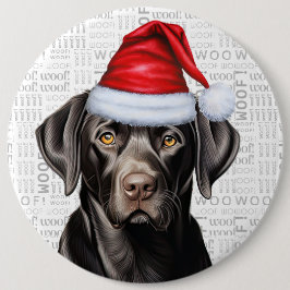 Helgdag Svart lab Santa Hund on Woof Background Knapp