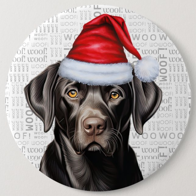 Helgdag Svart lab Santa Hund on Woof Background Knapp (Framsida)