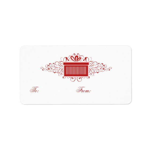Helgdag Swirls Present Gift Märkre Labels, Red Adressetikett (Framsidan)
