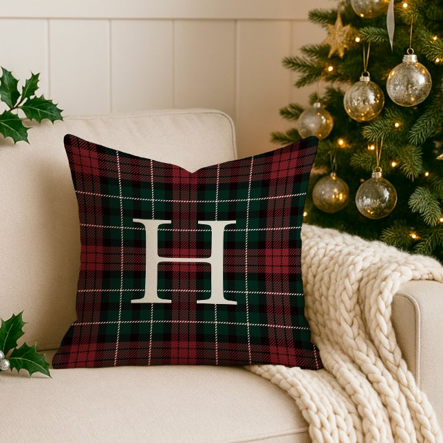 Helgdag Tartan Monogram Kudde (Skapare uppladdad)